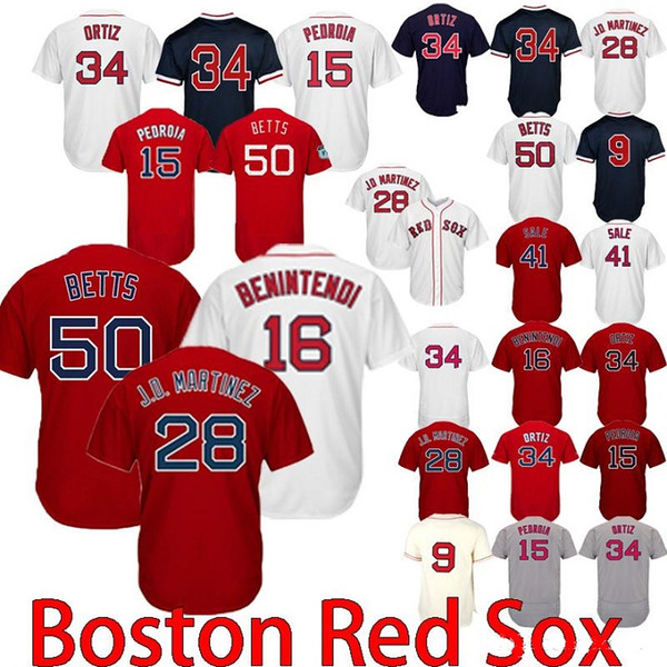 2019 Red Sox Baseball Jersey 50 Mookie Betts 28 JD Martinez 34 David Ortiz 15 Dustin Pedroia 16 Andrew Benintendi 9 Williams 41 Chris Sale