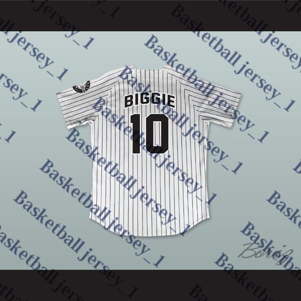 Biggie Smalls 10 Bad Boy Pinstriped Baseball Jersey with 20 Years Patch-1 VERY GOOD