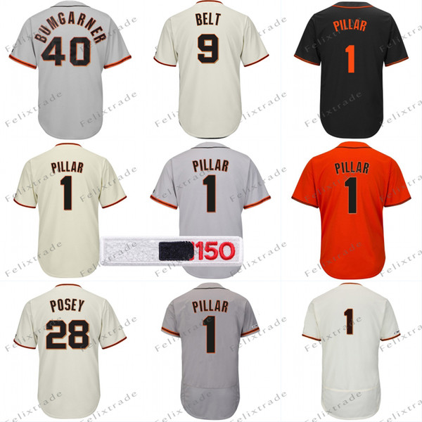 1 Kevin Pillar 150th Patch San Francisco Buster Posey Brandon Belt Crawford Steven Duggar Madison Bumgarner Evan Longoria Joe Panik Jersey