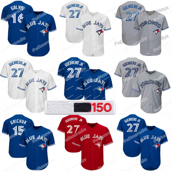 150th Patch 27 Vladimir Guerrero Jr Toronto Jersey Blue Jays Freddy Galvis Justin Smoak Randal Grichuk Brandon Drury Russell Martin Stroman