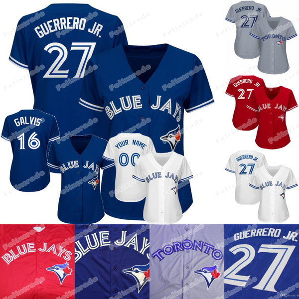 Women LADY Vladimir Guerrero Jr Toronto Jersey Blue Jays Freddy Galvis Justin Smoak Randal Grichuk Brandon Drury Russell Martin Stroman