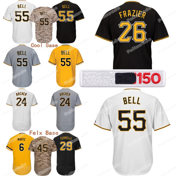 55 Josh Bell 150th Patch Pittsburgh Jersey Adam Frazier Starling Marte Melky Cabrera Chris Archer Francisco Cervelli Starling Marte