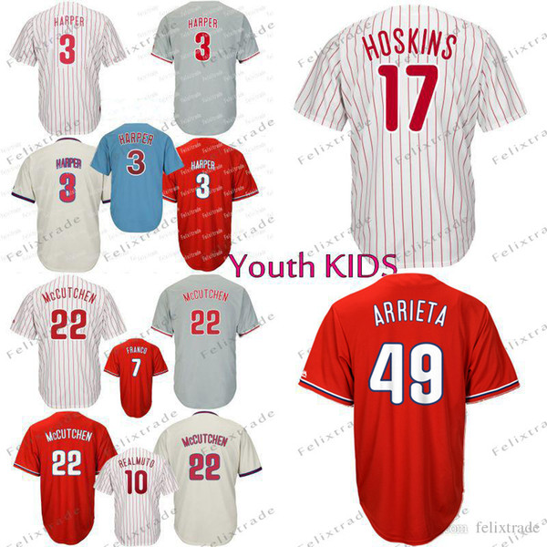 Youth KIDS Philadelphia Jersey 3 Bryce Harper 49Arrieta 22McCutchen Rhys Hoskins Aaron Nola Jersey Odubel Herrera Hernandez J.T. Realmuto