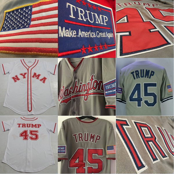 TRUMP Jersey President Donald TRUMP #45 Baseball Jersey Washington Retro 1964 NYMA Style White Grey Jerseys All Stiched