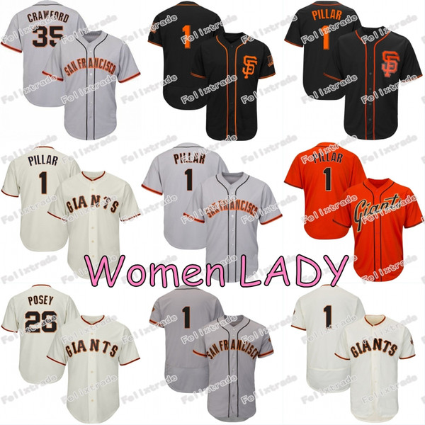 Womens LADY Giants Jersey 1 Kevin Pillar San Francisco Buster Posey Steven Duggar Brandon Crawford Joe Panik Brandon Belt Longoria Bumgarner