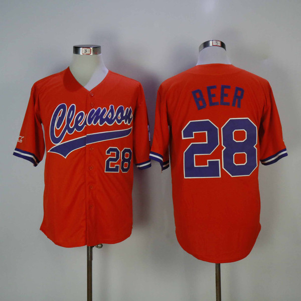 Men's Seth Beer#28 Clemson Tigers ACC College Purple Orange White All Stiched Baseball Jerseys IN STOCK