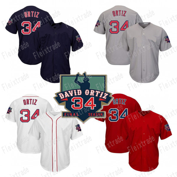 Mens Boston 34 David Ortiz Baseball Jersey with Retirement Patch Double Stiched Cool Base Felx Base High Quanlity