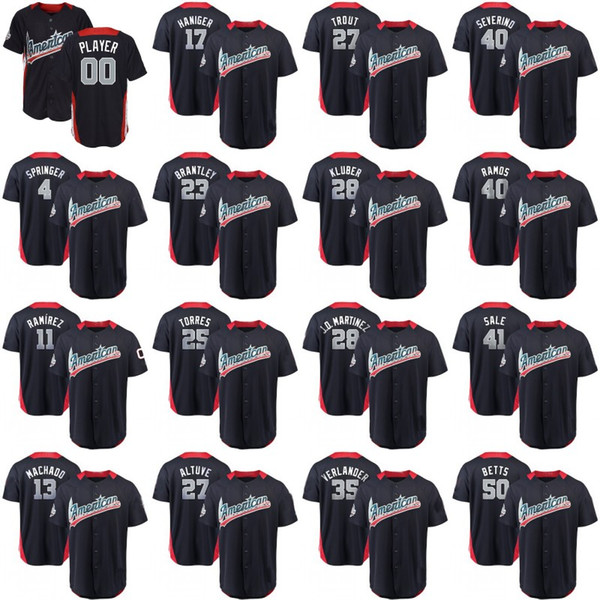 2018 All-Star Game Springer Ramirez Machado Haniger Brantley Torres Altuve Trout Kluber Martinez America League Stiched Baseball Jersey