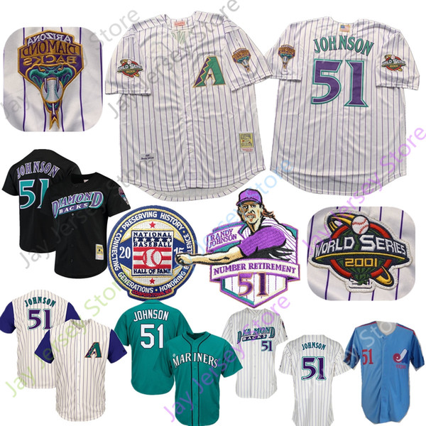 Randy Johnson Jersey 2001 WS patch 2015 Baseball Hall Of Fame White Pinstripe Black Purple Home Alway Size M-3XL