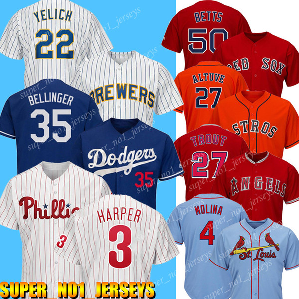 Clearance 3 Bryce Harper Jersey 35 Cody Bellinger Jerseys Christian Yelich Mookie Betts Jose Altuve Mike Trout Yadier Molina Baseball Jersey