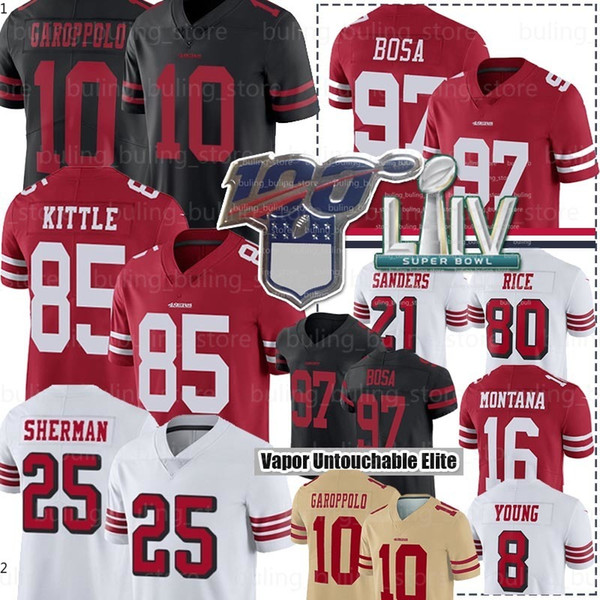 San Francisco
49ers 97 Nick Bosa Jerseys 85 George Kittle 10 Jimmy Garoppolo 16 Joe Montana 25 Richard Sherman Jerry Rice Young1