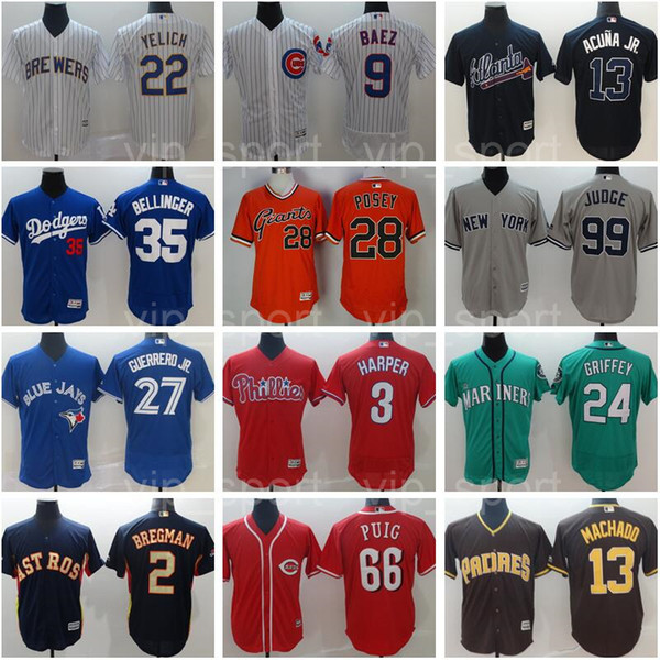 Christian Yelich Jersey Cody Bellinger Javier Baez Aaron Judge Vladimir Guerrero Bryce Harper Ken Griffey Ronald Acuna Jr Jacob deGrom Men