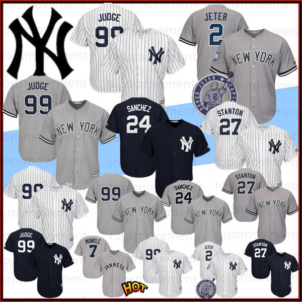 99 Aaron Judge 2 Derek Jeter 27 Giancarlo Stanton Men Baseball Jerseys New Jerseys 24 Gary Sanchez Embroidery Cool Base Hot