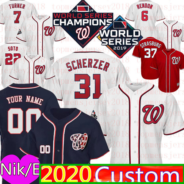 2020 New Washington Jersey Nationals Custom 31 Max Scherzer 22 Juan Soto 7 Trea Turner Anthony Rendon 2 Adam Eaton 11 Zimmerman Murphy