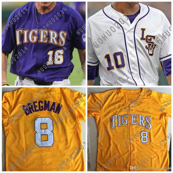 Men's LSU Tigers College Baseball Jerseys CWS DJ LeMahieu Alex Bregman Nola Gausman Aaron Hill Custom Jerseys Purple Yellow White