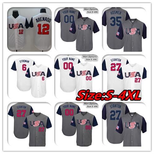 Custom 2017 World Baseball Team USA WBC Classic Jersey Marcus Stroman Nolan Arenado Giancarlo Stanton Eric Hosmer 7 Christian Yelich Men's