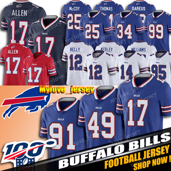 17 Josh Allen Jersey 49 Tremaine Edmunds Jersey Buffalo Football Bill Jersey 27 TreDavious White 91 Oliver Jerseys Marcell Dareus Hot Sale