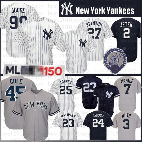 Gerrit Cole New 99 Aaron Judge York Baseball Jersey Derek Jeter Giancarlo Stanton Gleyber Torres Don Mattingly Sanchez Mantle Ruth Williams