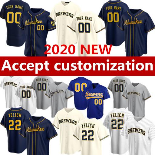 Custom 2020 Milwaukee Baseball Jerseys 22 Christian Yelich 6 Lorenzo Cain 8 Ryan Braun 18 Keston Hiura  71 Josh Hader Customized jersey