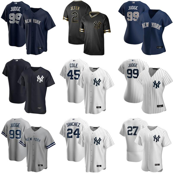 2020 Baseball 45 Gerrit Cole Jersey 2 Derek Jeter Gary Sanchez DJ LeMahieu Aaron Judge Gleyber Torres Giancarlo Stanton Men Kids Women White