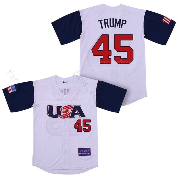 Mens #45 Donald Trump Commemorative Edition 100% Stitched Baseball Jerseys Cheap Donald Trump White Baseball Jersey Shirt Size S-XXXL