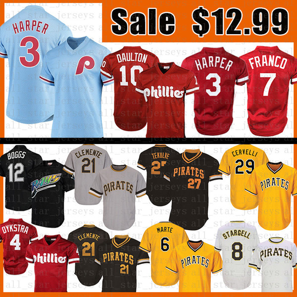 3 Bryce Harper Baseball Jersey Willie Stargell Wade Boggs Lenny Maikel Dykstra Franco Darren Daulton Roberto Clemente Kent Tekulve Cervelli