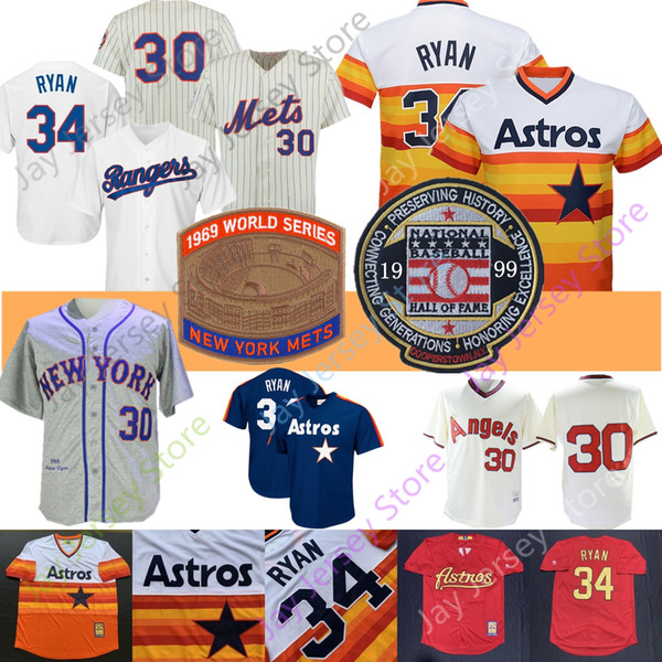 Nolan Ryan Jersey 1999 Baseball Hall Of Fame 1969 WS Patch Rainbow Red Orange Navy Pullover Button All Stitched
