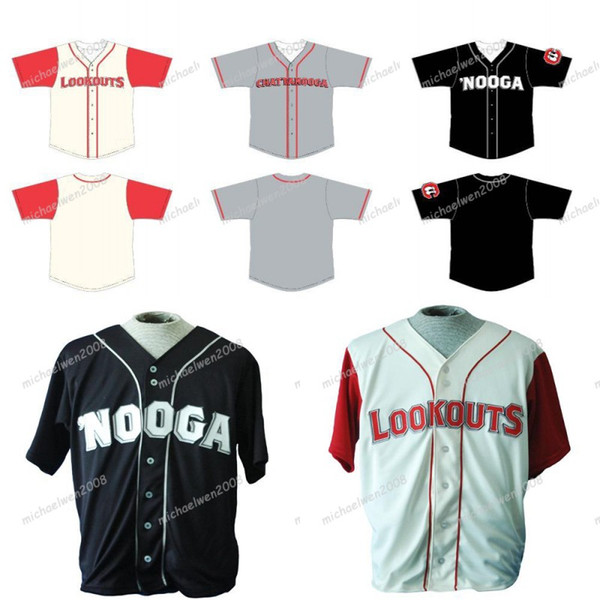 Mens Chattanooga Lookouts Beige Grey Black Custom Double Stitched Shirts Baseball Jerseys High-quality