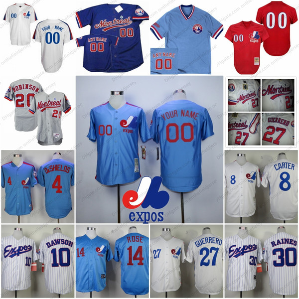 Custom Montreal Expos Baseball Jersey Any Name Number 2002 1982 Light Blue White Pullover Gray Red Mens Womens Youth Kids S-4XL