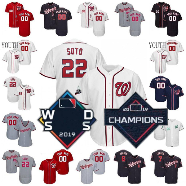 2019 WS Champions Washington Baseball Nationals Jersey Juan Soto Trea Turner Stephen Strasburg Howie Kendrick Adam Eaton Max Scherzer Rendon