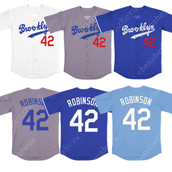 2019 Men's 42 Jackie Robinson Jersey Los Angeles Brooklyn White Blue Grey Baseball Jerseys