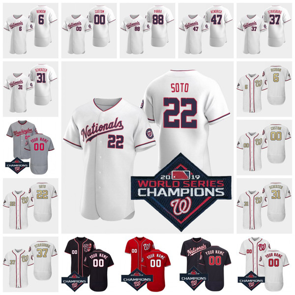 2020 Champions Jersey Nationals Juan Soto Howie Kendrick Max Scherzer Victor Robles Ryan Zimmerman Stephen Strasburg Turner Stitched