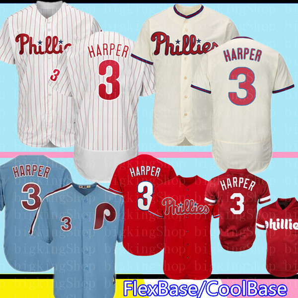 Philadelphia 3 Bryce Harper Phillie Jersey 17 Rhys Hoskins 27 Aaron Nola Majestic Cool Base FlexBase Retro Baseball666dadsds