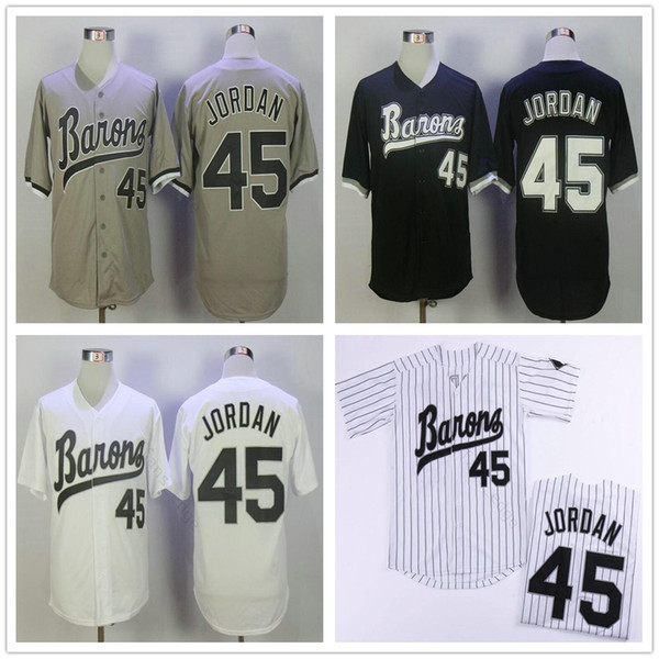 MICHAEL Jodan #45 BIRMINGHAM BARONS Baseball Jerseys Mens Black White Grey Stitched Movie MICHAEL Birmingham Barons Retro Baseball Shirt