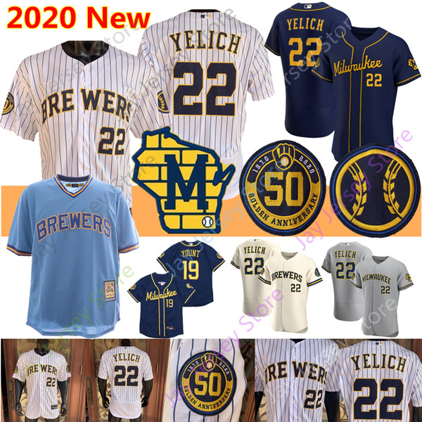 2020 New Milwaukee Jersey 22 Christian Yelich 19 Robin Yount Josh Hader Keston Hiura Molitor Cream Navy Grey Home Away Men Women Youth