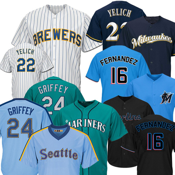 24 Ken Griffey Jr 51 Ichiro Suzuki 22 Robinson Cano 22 Christian Yelich Jose Fernandez Baseball Jerseys