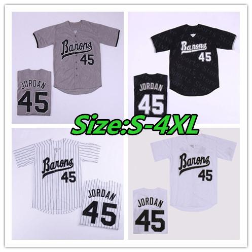 Men's Birmingham Barons 45 Michael MJ Jersey Black White Grey Stitched Movie Baseball Jerseys Cheap Mix Order Size S-4XL