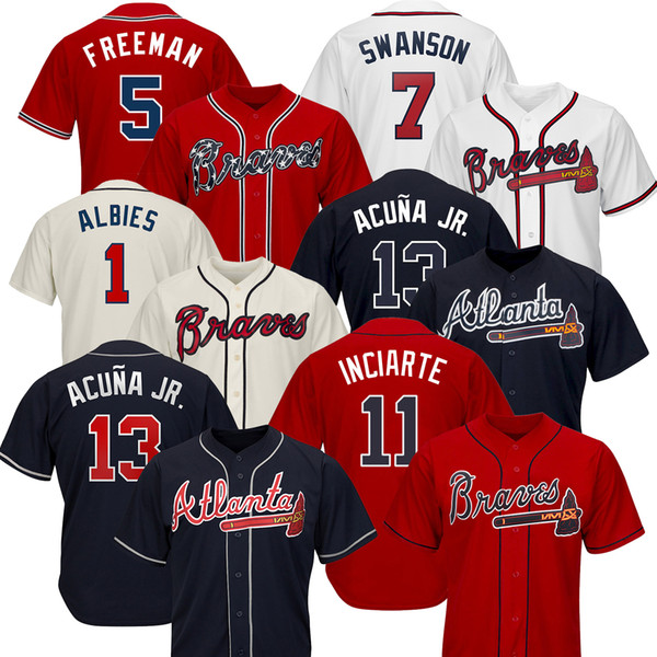 Men's Atlanta 2019 Braves Jersey baseball Jerseys Ronald Acuna Jr. Jr Ozzie Albies Freddie Freeman Dansby Swanson Chipper Jones Size S-XXXL