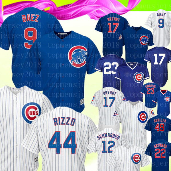 Chicago 9 Cubs Javier Baez Jersey 44 Anthony Rizzo 17 Kris Bryant 23 Ryne Sandberg 12 Kyle Schwarber Majestic Alternate Royal Baseball