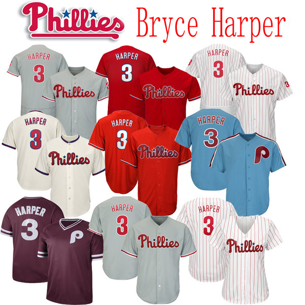 2019 New Phillies 3 Bryce Harper Jersey Men Women Youth Baseball Jerseys Stitched White Red Grey Cream Blue