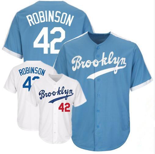 Custom men's Brooklyn jersey #42 Jackie Robinson Blue white grey baseball Jerseys S-XXXL