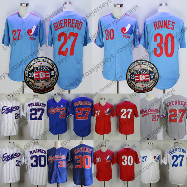 Montreal Expos #27 Vladimir Guerrero 2018 HOF Vintage Jersey 30 Tim Raines 2017 Retro Blue Jerseys Men's 1982 Patch Royal White Red Gray