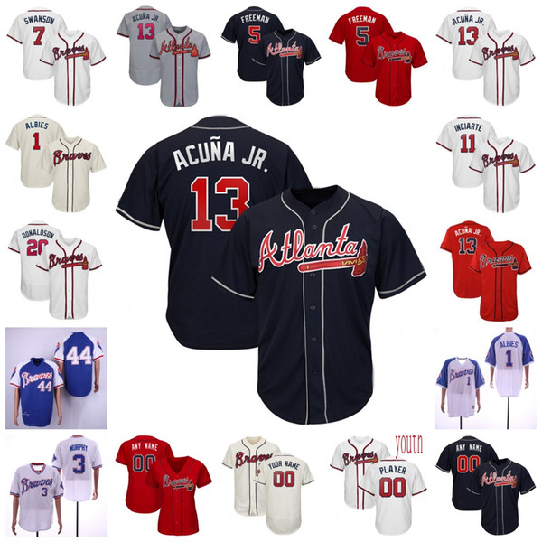 Custom Braves Ronald Acuña Jr. Jr Jersey Atlanta Freddie Freeman Murphy Ozzie Albies Dansby Swanson Chipper Jones Maddux Men Women Youth