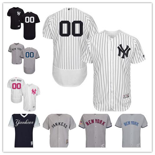 custom Men's women youth New York Yankees Jersey #00 Any Your name and your number Home Black Grey White Kids Baseball Jerseys