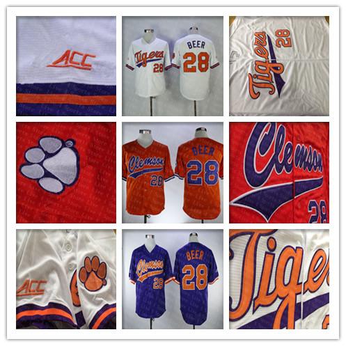 Clemson Tigers College Baseball Jerseys Seth Beer 28 Home Road Away Orange White 100% Stitched Logos Shirts Good Quanlity