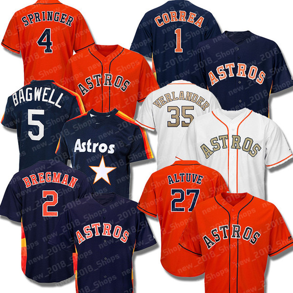 Alex Bregman Astros 27 Jose Altuve 4 George Springer 1 Carlos Correa 35 Justin Verlander Houston 5 Jeff Bagwell 34 Nolan Ryan Baseball Jerse