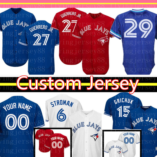 27 Vladimir Guerrero Jr. Toronto Custom Blue Jays Jersey 29 Joe Carter 6 Marcus Stroman 15 Randal Grichuk 14 Justin Smoak 42 Royal