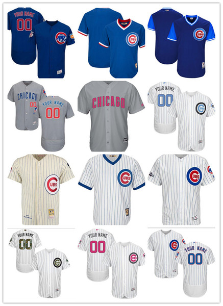 custom Men's women youth Majestic Chicago Cubs Jersey Personalized Name and Number Blue Grey White Kids Girls Baseball Jerseys