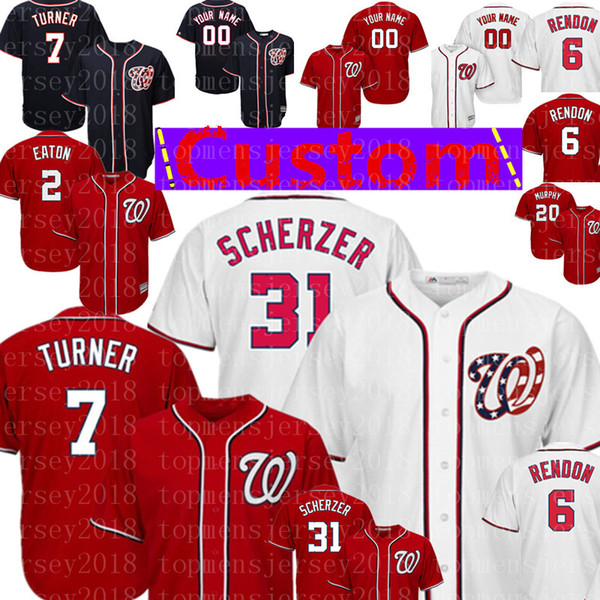 Washington Custom Nationals Jersey 7 Trea Turner 31 Max Scherzer 22 Juan Soto 6 Anthony Rendon 2 Adam Eaton 11 Zimmerman 20 Murphy