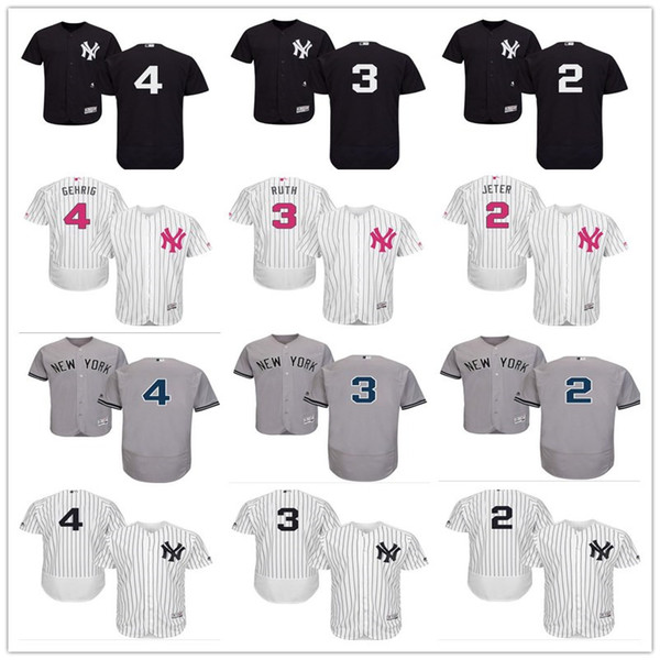 2018 custom Men's Women Youth Majestic NY New York Yankees Jersey #4 Lou Gehrig 3 Babe Ruth 2 Derek Jeter home blue kids Baseball Jerseys